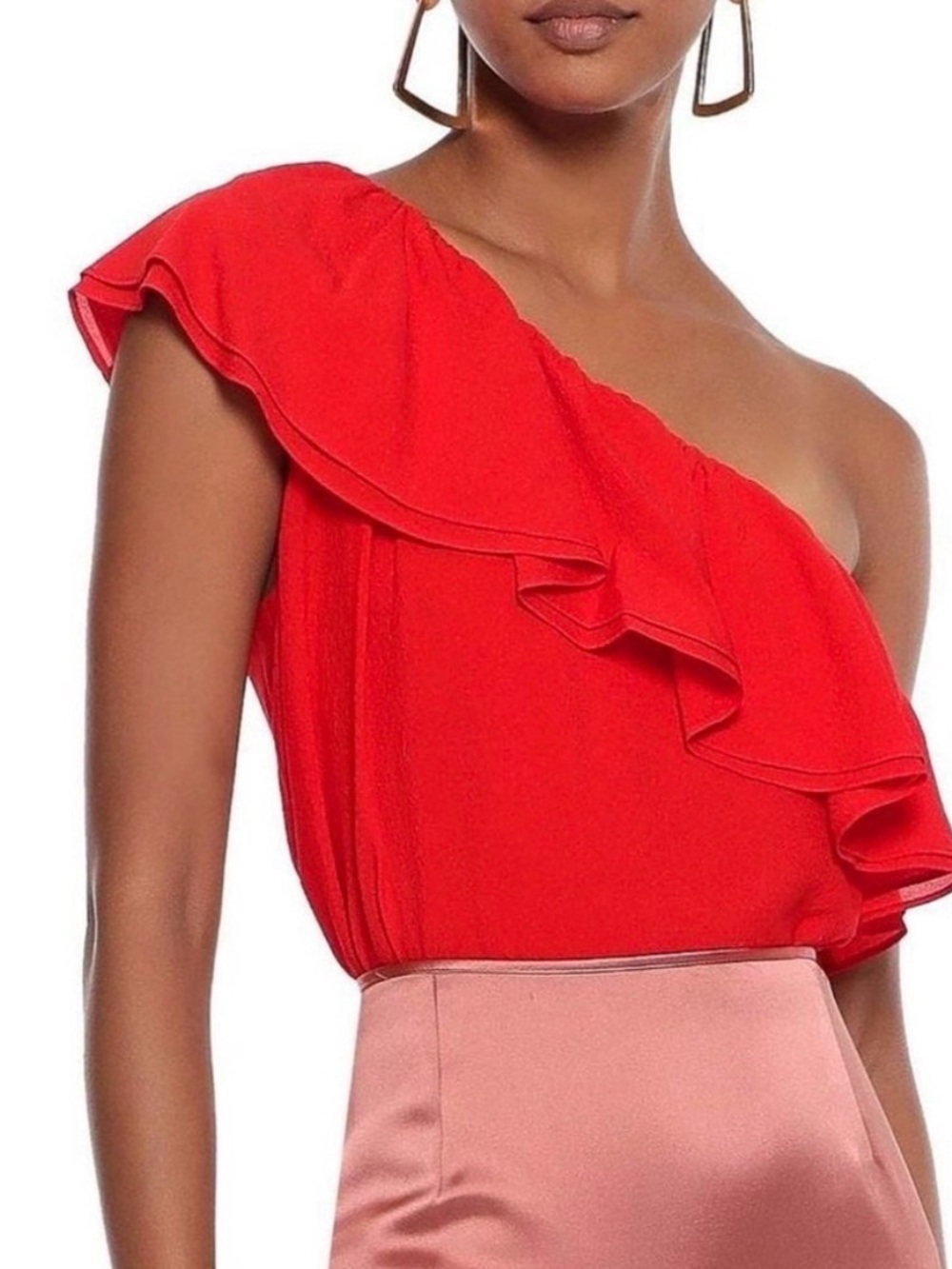 Rebecca Taylor Red Orange One Shoulder 100% Silk Ruffle Top Size 6 Small